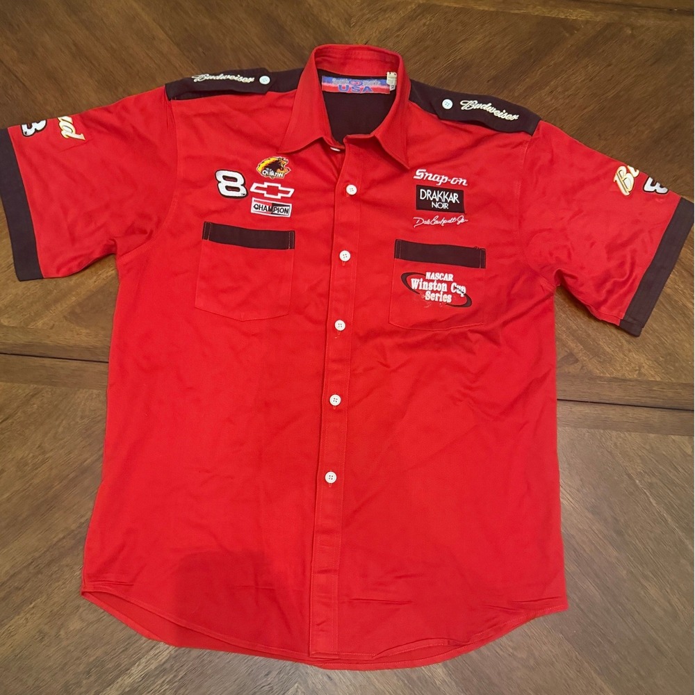 Vintage Dale Earnhardt Jr Budweiser NASCAR Winston Cup Shirt Red XL Snap-on